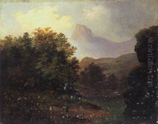 Jager Beim Queren Der Furt Oil Painting by Ignaz Raffalt