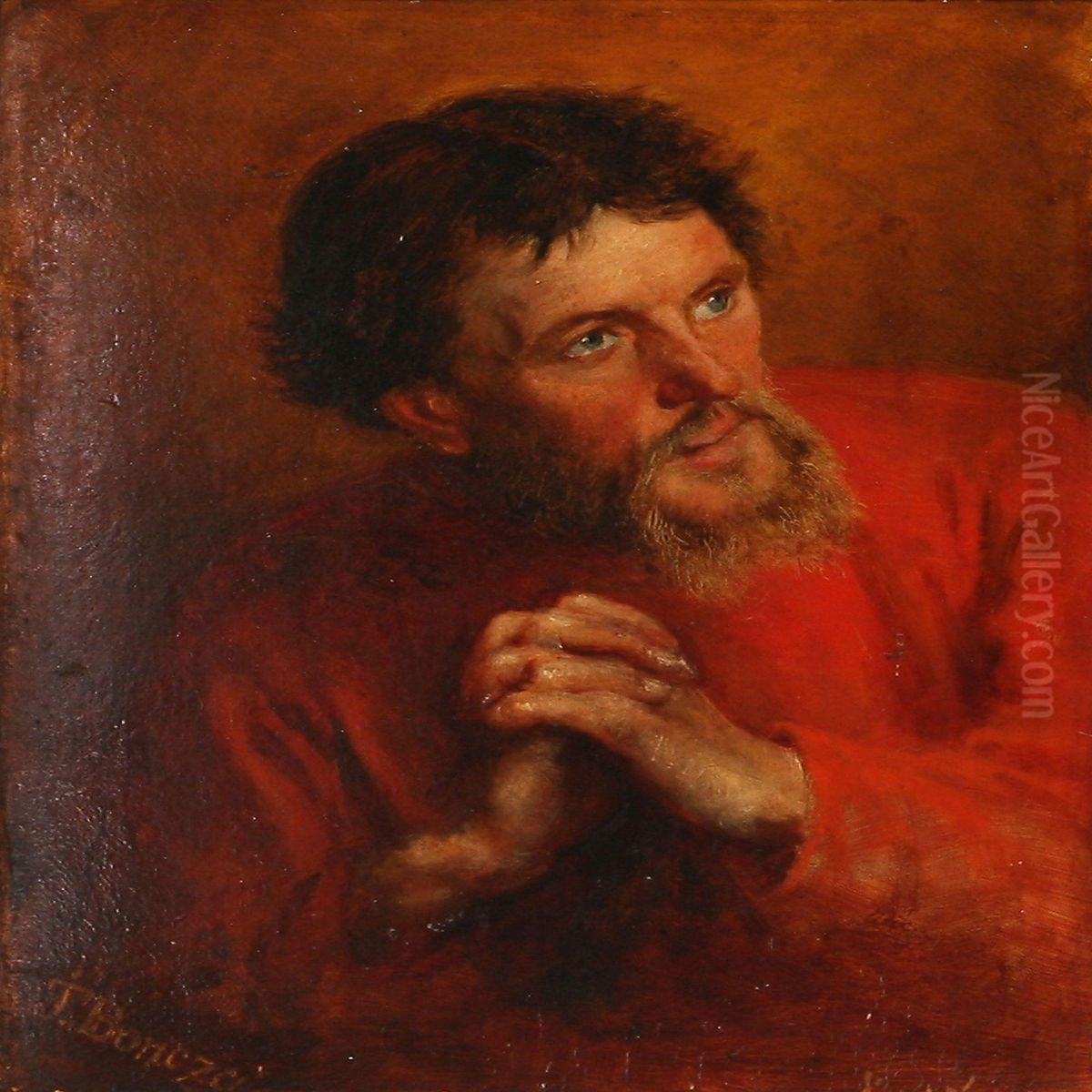 A Monk In Prayer Oil Painting by Julien Boncza-Tomaszewski
