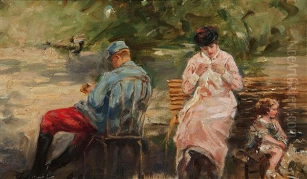 Pomeriggio A Parc Monceau Oil Painting by Raffaele Ragione