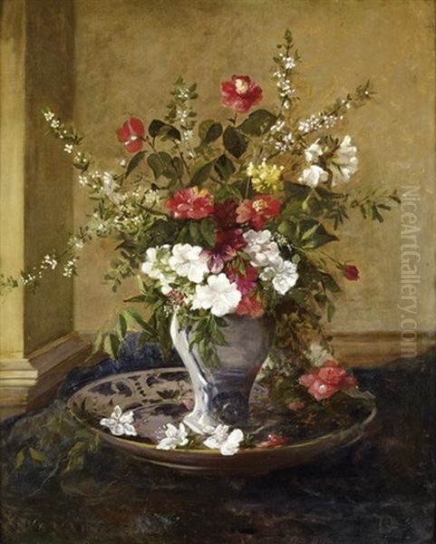 Vase De Fleurs Sur Entablement Oil Painting by Jules Felix Ragot