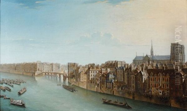 Vue De L'ile Saint Louis Avec Notre-dame Oil Painting by Jean Baptiste Nicolas Raguenet