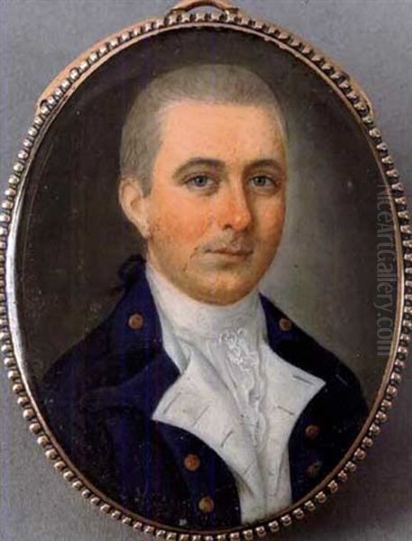 Portrait Of A Gentleman In A Blue Coat With Gold Buttons And White Waistcoat Oil Painting by John Ramage