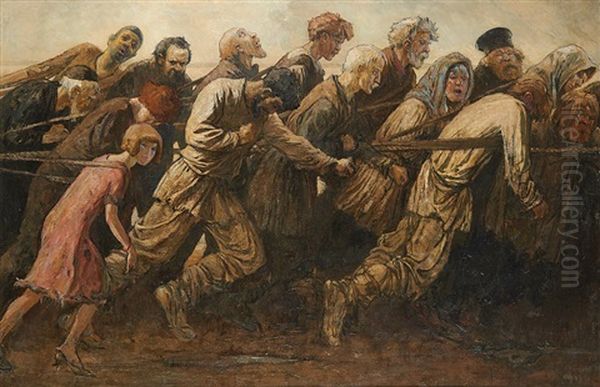 Les Bateliers De La Volga Oil Painting by  Ramah (Henri Francois Raemaeker)