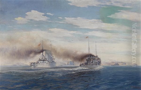 Flottenausfahrt Der K. U. K. Kriegsmarine Oil Painting by August von Ramberg
