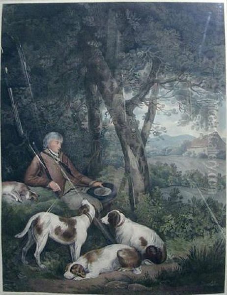 After George Morland , 'the Weary Sportsman And Shepherds Reposing', Handcoloured Engravings, 56cm X 41cm Plate, Framed Oil Painting by William Joseph Caesar Julius Bond