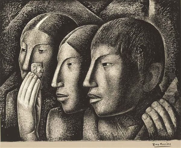 Untitled (indios Con El Idolo) Oil Painting by Alfredo Ramos Martinez