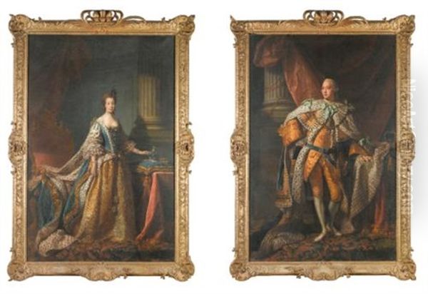 Portraits Of George Iii (+ Queen Charlotte, Wearing Coronation Robes; Pair) Oil Painting by Allan Ramsay