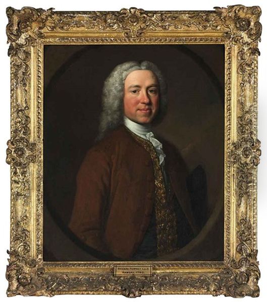 Portrait Of Richard Powney, D.c.l. In A Brown Coat, Gold-emroidered Waistcoat And White Stock, With A Tricorne Hat Under His Arm Oil Painting by Allan Ramsay
