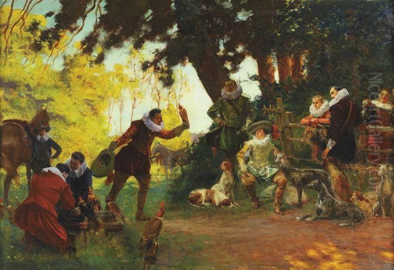 La Chasse Au Faucon Oil Painting by Jules Georges Bondoux