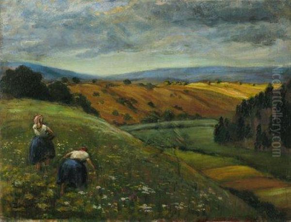 Women In The Field Oil Painting by Walter Bondy