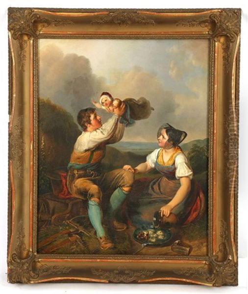 'a Family Takes Lunch' Oil Painting by Johann Matthias Ranftl