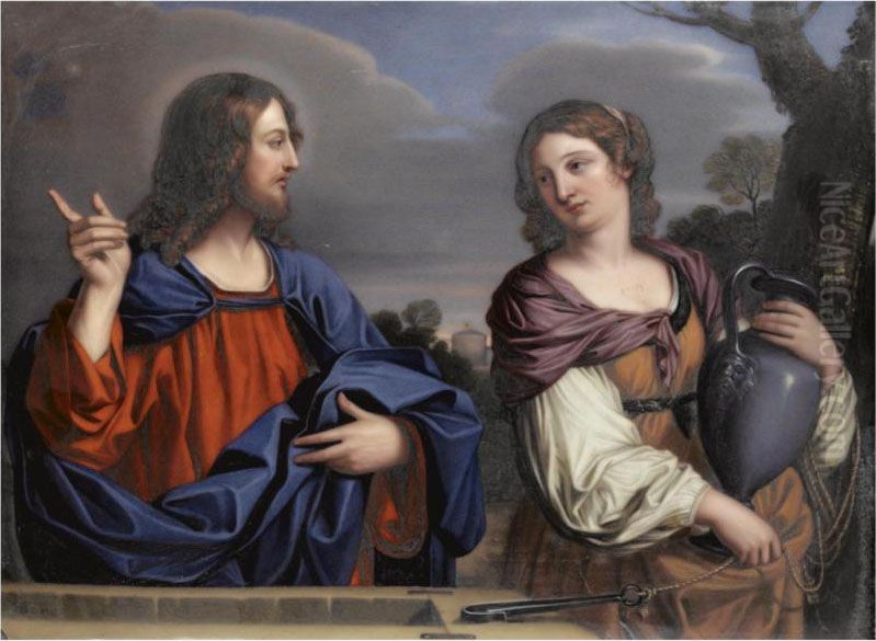 Christ And The Woman Of Samaria Oil Painting by Henry Bone