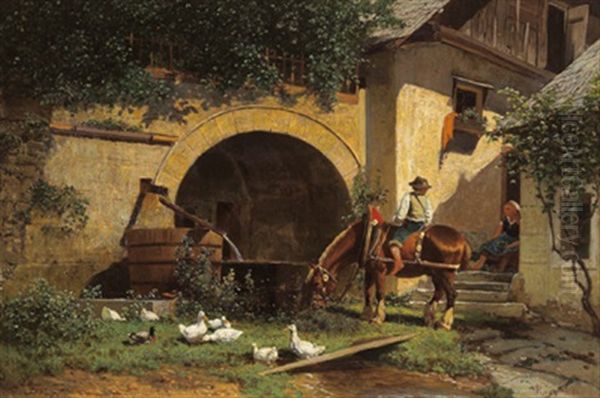 Gesprach Am Brunnen Oil Painting by Gustav Ranzoni