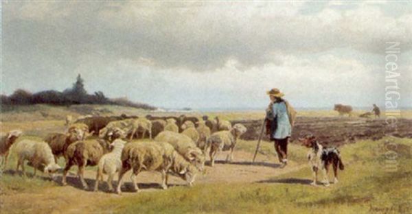 Ein Schafer Mit Seiner Herde Oil Painting by Gustav Ranzoni