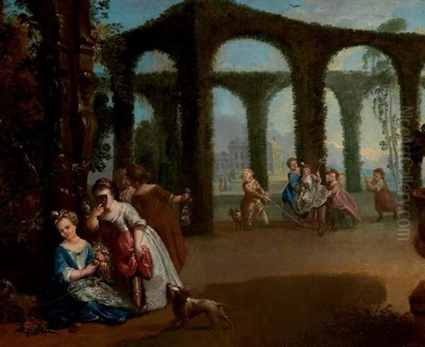 Mascarade D'enfants Dans Parc Oil Painting by Jean Raoux