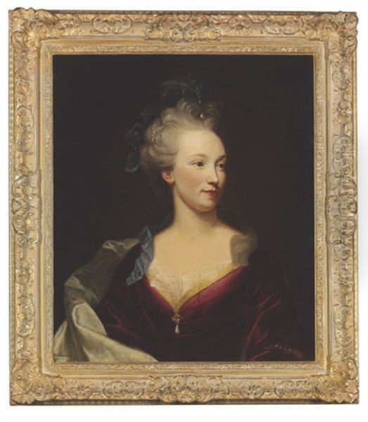 Portrait Of A Lady In A Crimson Dress Oil Painting by Jean Raoux