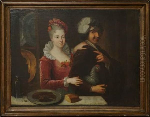 Scene Galante Aux Pieces D'orfevrerie Oil Painting by Jean Raoux