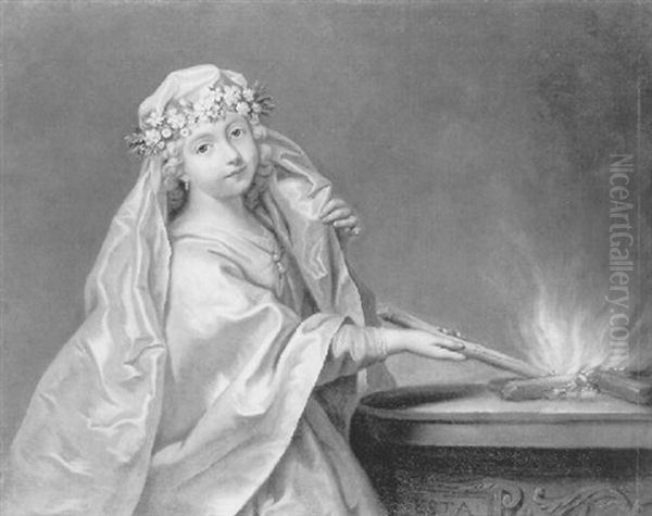 Portrait De Mademoiselle De Pressoy En Vestale Oil Painting by Jean Raoux