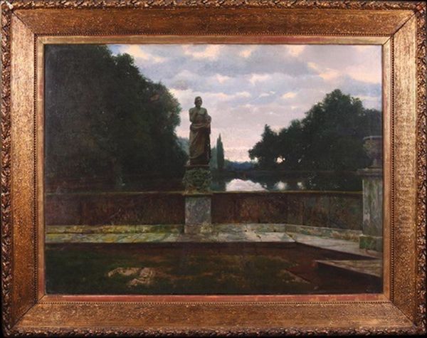 Taras Palacowy Z Antycznym Posagiem Oil Painting by Jozef Rapacki