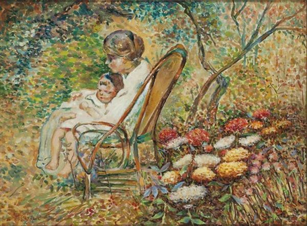 Mother And Child In A Garden Oil Painting by Joseph Morris Raphael