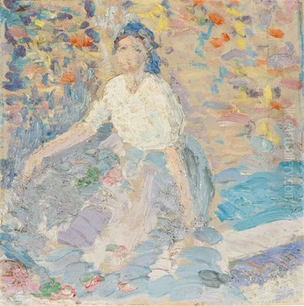 Woman In A Garden Oil Painting by Joseph Morris Raphael