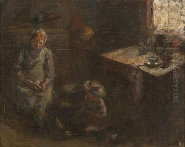 Dutch Figures In An Interior Oil Painting by Joseph Morris Raphael