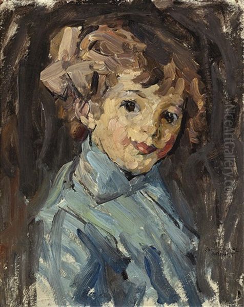 Portrait Of A Young Girl In Blue Oil Painting by Joseph Morris Raphael