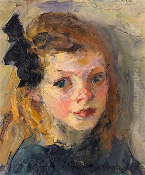 A Portrait Of A Girl With A Black Bow (artist's Daughter?) Oil Painting by Joseph Morris Raphael