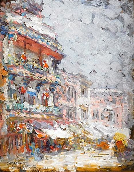 A Chinatown Gate And Pagoda (+ Chinatown, San Francisco; 2 Works) Oil Painting by Joseph Morris Raphael