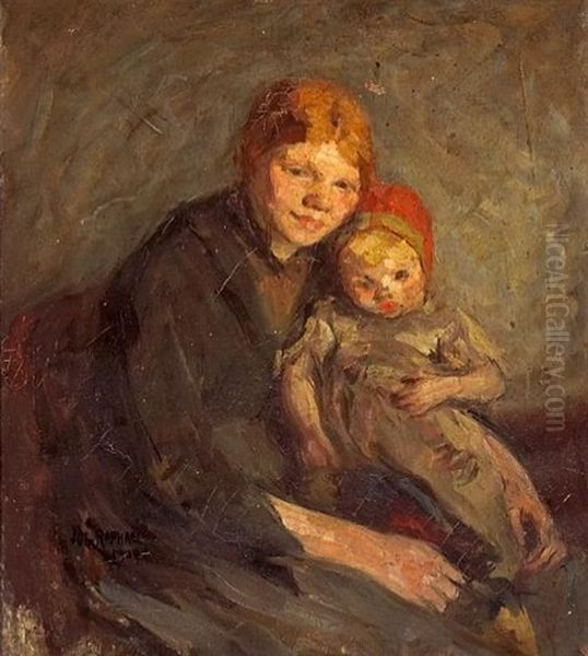 A Portrait Of Two Girls (the Artist's Daughters?) Oil Painting by Joseph Morris Raphael