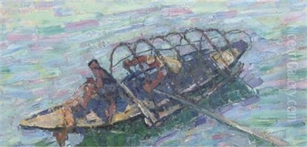 Two Men In A Row Boat Oil Painting by Joseph Morris Raphael