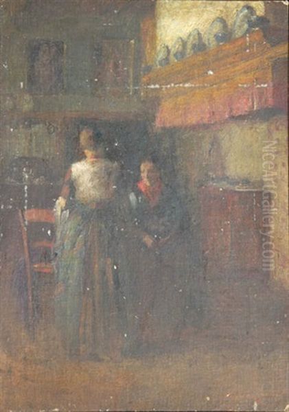 Scene D'interieur Breton Oil Painting by Joseph Morris Raphael