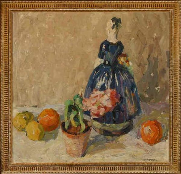 Still Life - Fruit, Plant And Figural Oil Painting by Joseph Morris Raphael