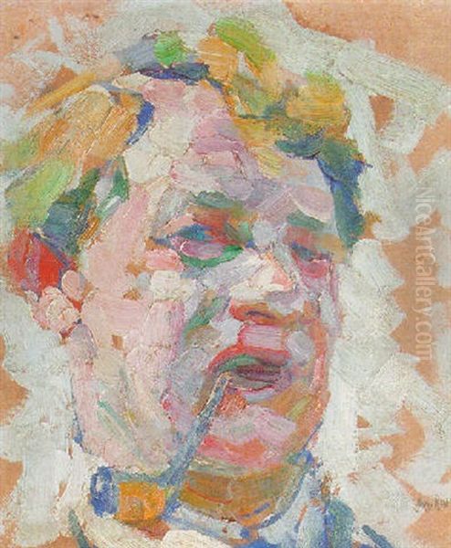 A Self-portrait Of The Artist With A Pipe Oil Painting by Joseph Morris Raphael