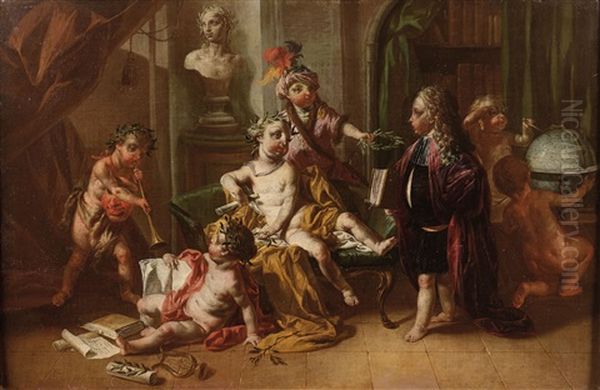Allegorie Des Arts Liberaux (pair) Oil Painting by Vittorio Amedeo Rapous