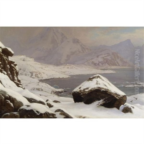 Udsigt Over En So Pa Gronland (view Across A Lake In Greenland) Oil Painting by Carl (Jens Erik C.) Rasmussen