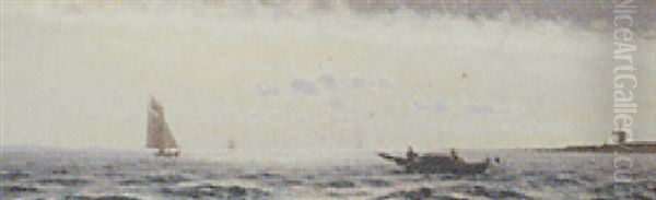 Marine Fra Aerosund Med Sejlskibe Og Fiskere I Jolle Oil Painting by Carl (Jens Erik C.) Rasmussen