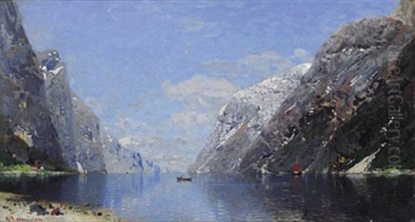 Fjordlandschaft Oil Painting by Georg Anton Rasmussen
