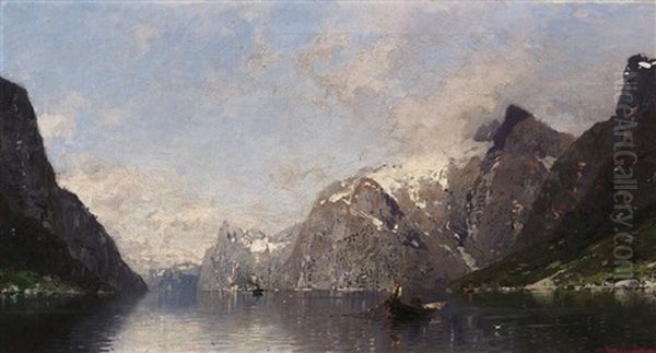 Norwegische Fjordlandschaft Oil Painting by Georg Anton Rasmussen