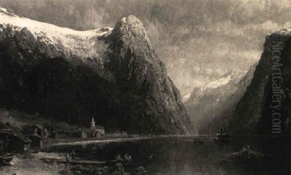 Norwegische Fjordlandschaft Oil Painting by Georg Anton Rasmussen