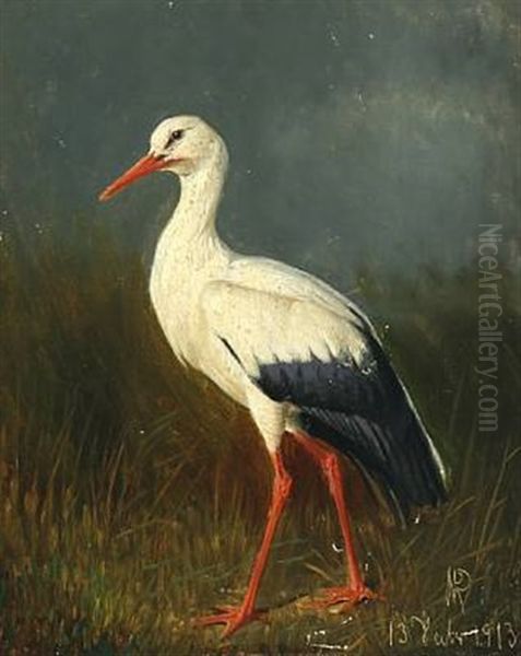 A Young Stork Oil Painting by Niels Pieter Rasmussen