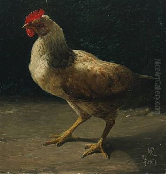 A Hen Oil Painting by Niels Pieter Rasmussen
