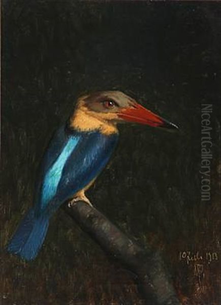 Kingfisher On A Branch Oil Painting by Niels Pieter Rasmussen