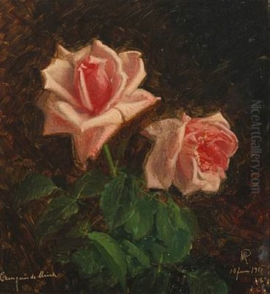 Pink Roses Oil Painting by Niels Pieter Rasmussen