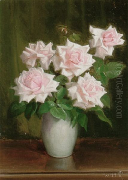 Lyserode Roser I En Vase Oil Painting by Niels Pieter Rasmussen