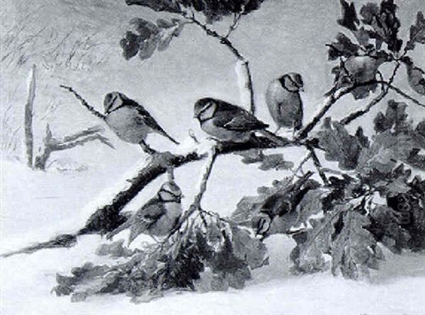 Meisen Im Schnee Oil Painting by Niels Pieter Rasmussen