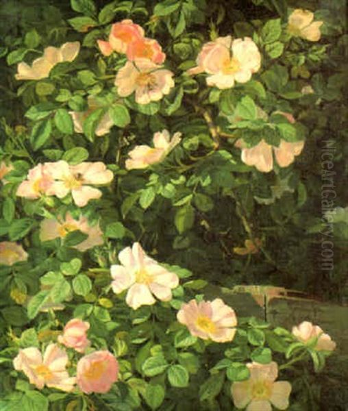 Dog Roses Oil Painting by Niels Pieter Rasmussen