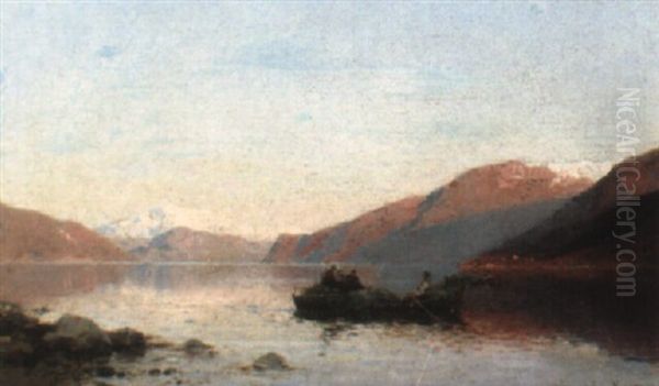 Fishing The Fjord Oil Painting by Niels Pieter Rasmussen