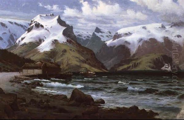 Fjordlandschaft Oil Painting by Niels Pieter Rasmussen