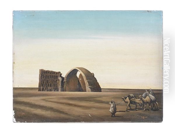 Taq-i-kasra (view Of Ctesiphon) Oil Painting by Abdul Qadir al Rassam